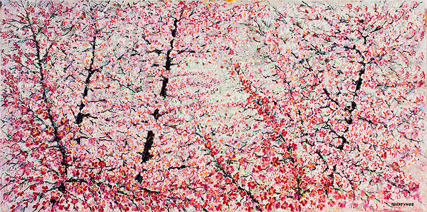 Nikita Sheltunov. Sakura. 2010. Oil on canvas. 97 × 195