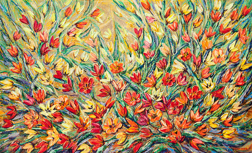 Nikita Sheltunov. Tulips. 2010. Oil on canvas. 89 × 146