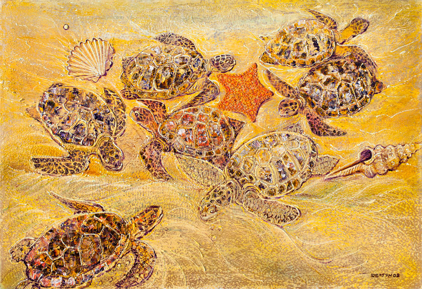 Никита Шелтунов. Морские черепахи. 2011. Холст, масло. 89 × 130